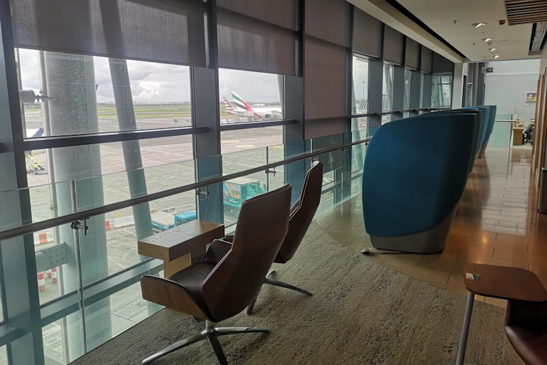 Departure lounge at Dublin Airport looking out onto the runway